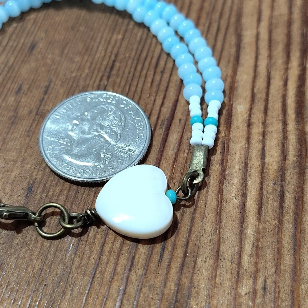 Ladies Double Strand Beaded Bracelet, Baby Blue Bracelet/Handmade Bracelet - Picture 4 of 7